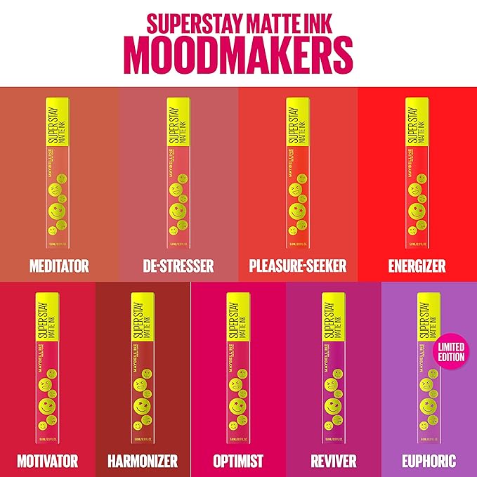 Maybelline Super Stay Matte Ink Liquid Lip Color, Moodmakers Lipstick Collection, Long Lasting, Transfer Proof Lip Makeup, Reviver, Plum, 1 Count