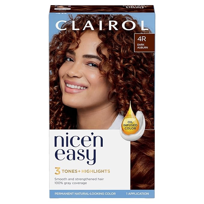 Clairol Nice'n Easy Permanent Hair Dye, 4R Dark Auburn Hair Color, Pack of 1