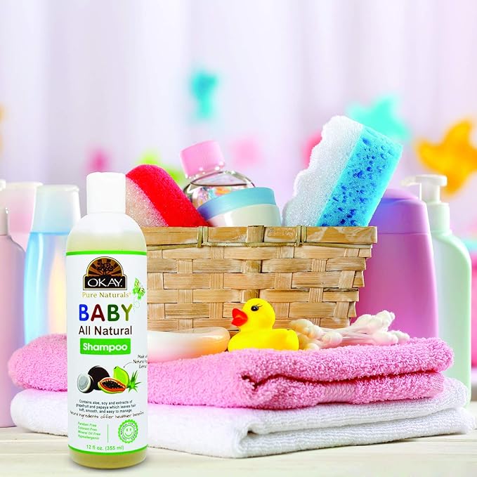 OKAY | All Natural Baby Shampoo | For All Hair Types | Cleanse, Nourish & Condition | With Papaya Extract | Free of Sulfate, Silicone & Paraben | 12 oz