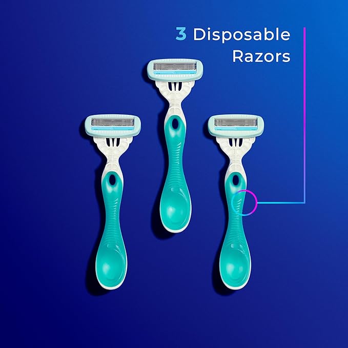 Schick Hydro Silk Sensitive Women's Disposable Razors, 3ct | 5-Blade Disposable Razors for Women Sensitive Skin | Travel Razor for Women