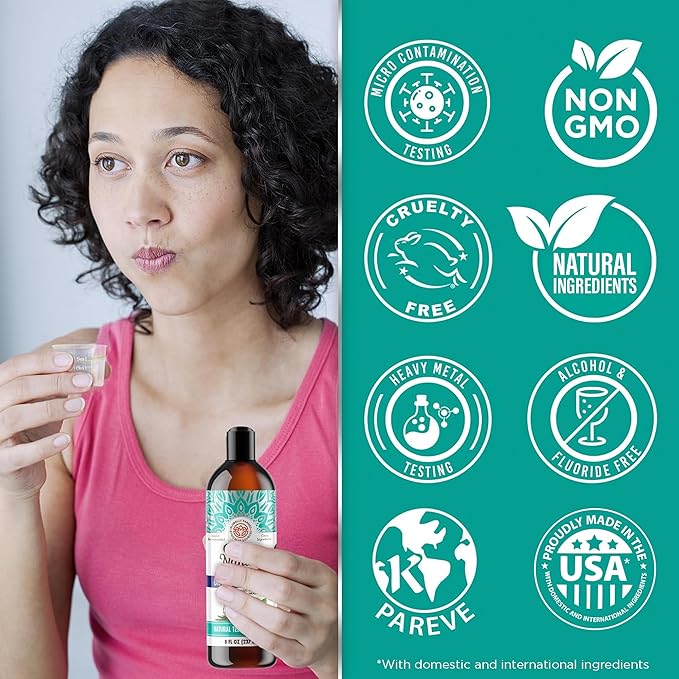 GuruNanda CocoMint Oil Pulling Mouthwash for Complete Oral Hygiene, 7 Essential Oils & Vitamins for Happy Teeth & Gums & Fresh Breath , Alcohol-Free, 8 oz