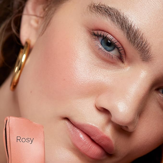 Saie Dew Liquid Blush for Cheeks - Hydrating Cream Blush Stick with a Blendable + Buildable Formula - Skincare Infused Dewy Cheek Tint for a Natural Flush - Glowy Makeup Essential - Rosy (.40 oz)