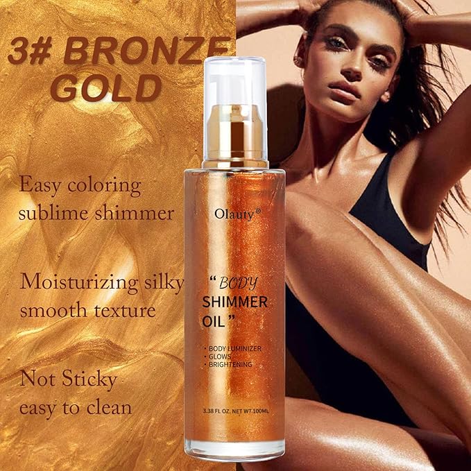 Shimmer Body Oil-Bronze Gold Face Brighten Pearl Highlighter