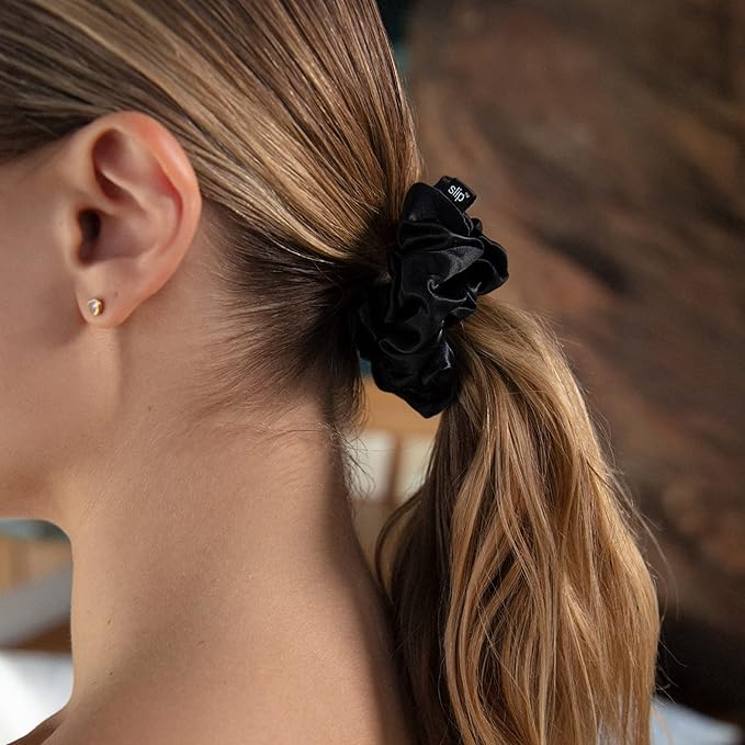 slip Large Scrunchie Multi | Set of 3 Pure Silk Large Scrunchies | Includes 1 Pink, 1 Caramel, 1 Black | 100% Mulberry Silk, Anti-Crease, Gentle on Hair, Reduces Breakage | Stylish & Durable