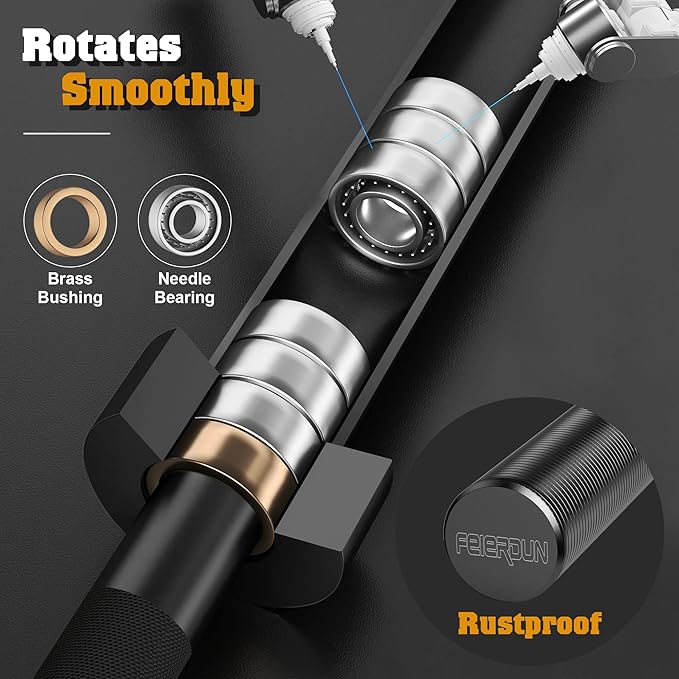 FEIERDUN Olympic Barbell EZ Curl Bar 47in/4ft/5ft/6ft/7ft for Weightlifting 2 inch 2 Spring