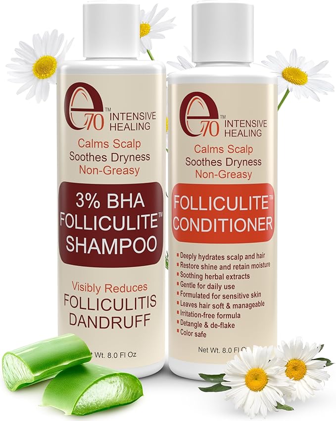 3% BHA Folliculitis Shampoo and Conditioner for Women & Men - Made with Salicylic Acid & Tea Tree Oil - Flakes Shampoo & Deep Conditioner for Dry Itchy Scalp & Acne by e70