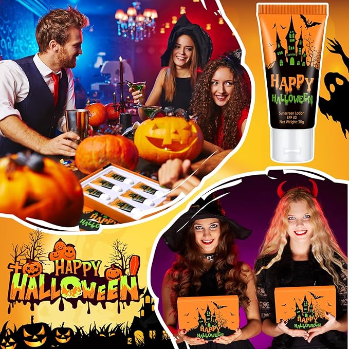6 Pcs Halloween Gifts Travel Size Sunscreen Spf 30 Mini Sunscreen Lotion 1oz Travel Water Resistant Sunscreen Lotion for Halloween Party Favors(Halloween)