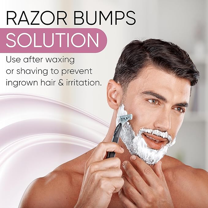 Razor Bump Solution for Bikini Area – Ingrown Hair Serum with Vitamin E, AHA/BHA, Camphor for Post-Shave Skin Care – Supports Smooth Skin on Face, Neck, Underarms