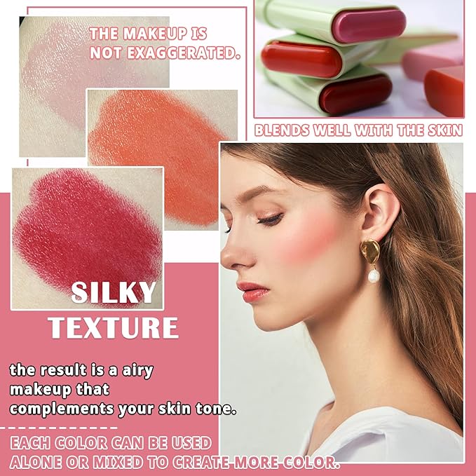 Blush Cream for Cheeks,Face Matte Contour Blush Makeup,Buildable Shimmer Facial Cheek Blusher Shades,Blendable Cosmetic Makeup Blush 03