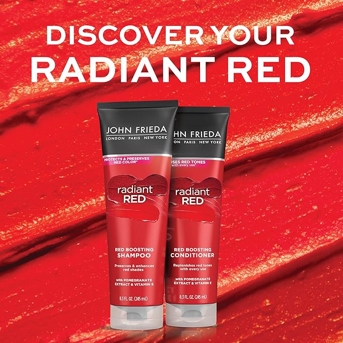 John Frieda Radiant Red, Color Boosting Conditioner, Hydrates and Enhances Red Tones with Pomegranate Extract and Vitamin E for Natural or Color-Treated Hair, 8.3 Oz, Pack of 2