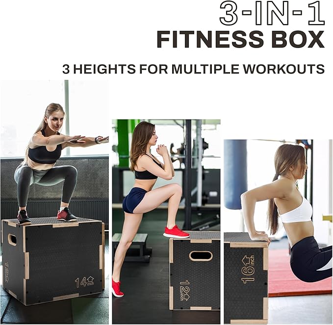 3 in 1 Non-Slip Wooden Plyo Box Plyometric