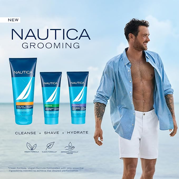 Nautica Grooming Shave Gel 3.3 fl oz (Pack of 1), Notes of Grapefruit, Lavender, and Wood, Men's Fragrance, Long Lasting, Everyday Fragrance, Travel Size