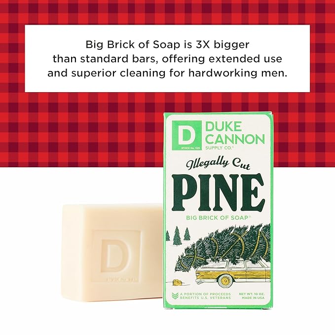 Duke Cannon Supply Co. Big Brick of Soap Bar for Men Holiday Edition - Illegally Cut Pine (Fresh Split Pine Scent), 10 oz. (6 Pack)