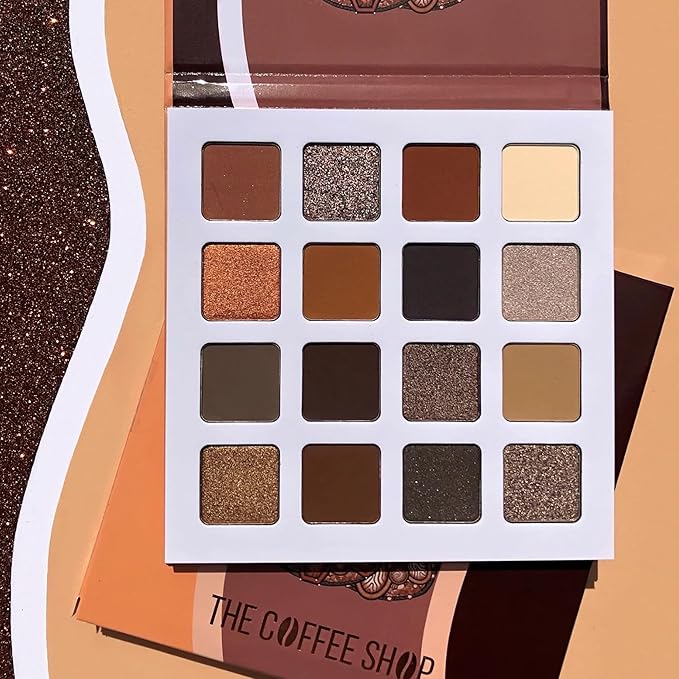 Juvia's Place Coffee Shop Eyeshadow Palette - 16 Pan Palette, Tan, Auburn, & Rich Dark Chocolate, Mattes and Shimmers, Highly Pigmented and Buttery Texture
