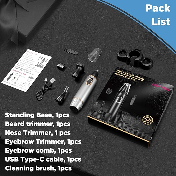 Nose Hair Trimmer for Men Rechargeable 3-IN-1 Versatile Professional Painless Trimmer for Nose, Ear, Beard, Facial, Pubic Hair - Wet or Dry Use, Dual Edge Blades