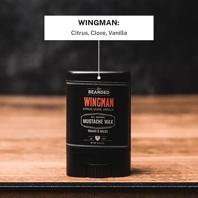 Live Bearded: Mustache Wax - Wingman - 0.35 Oz - Medium Hold - All-Natural Ingredients with Beeswax, Lanolin, Jojoba Oil and Essential Oils for Fragrance - Made in the USA