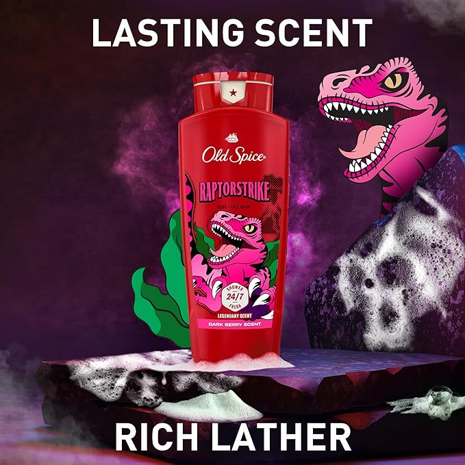 Old Spice Cleansing Body Wash for Men, 3X Defense, 24/7 Shower Fresh with Lasting Scent, 2-in-1 Body & Face Wash, Raptorstrike with Dark Berry Scent, 24 oz (Pack of 4)