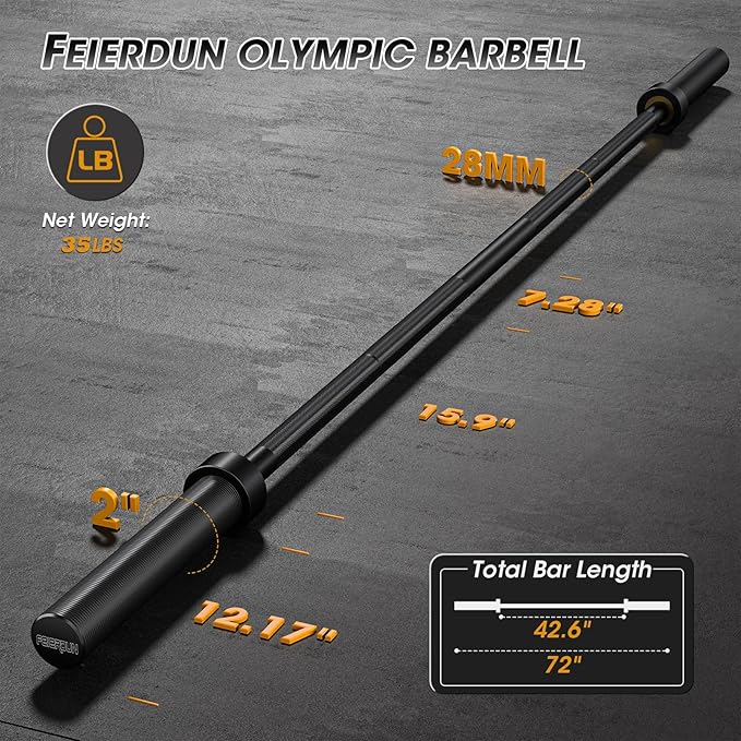 FEIERDUN Olympic Barbell EZ Curl Bar 47in/4ft/5ft/6ft/7ft for Weightlifting 2 inch 2 Spring