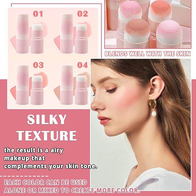 Matte Contour Blush Stick for Cheeks and Face - Buildable Shimmer Facial Blusher Shades - Blendable Cosmetic Makeup 03