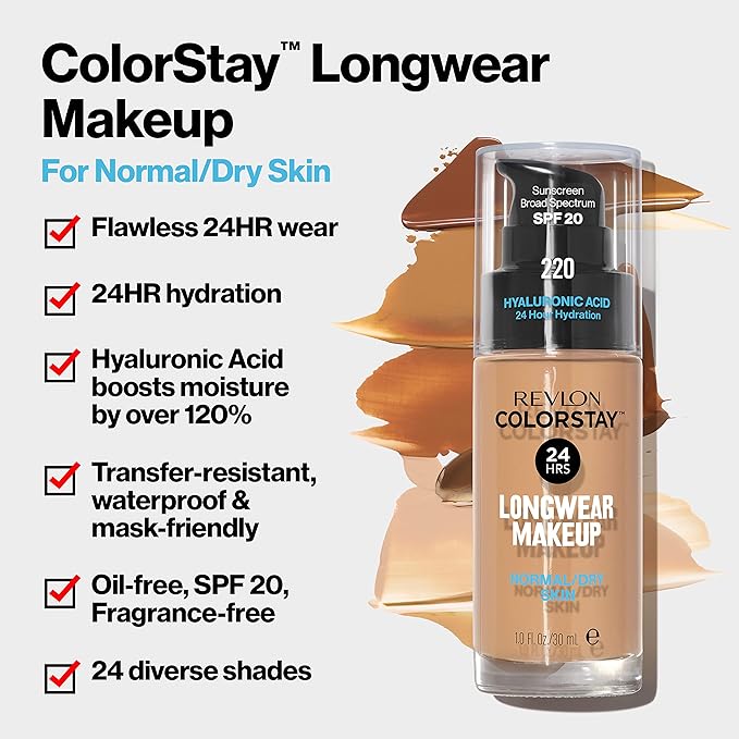 Revlon Liquid Foundation, ColorStay Face Makeup for Normal True Beige, 1.0 Oz