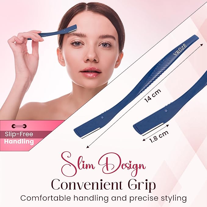 Dermaplane Razor, Eyebrow Razor & Peach Fuzz Remover, Micro-Pitch Facial Razors for Men & Women, Dermaplaning tool for Sensitive Skin Exfoliation with Protective Cover, Red, White, Blue (3-pack)