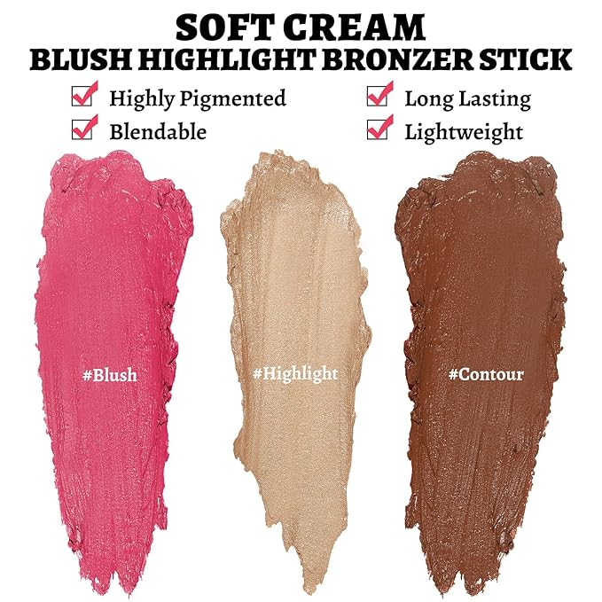 3Pcs Multi-Use Face Makeup Sticks Sets, Blendable Cream