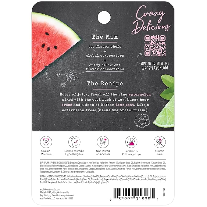 eos FlavorLab Lip Balm Stick and Sphere, Watermelon Frosé, Natural Shea Lip Products, 2 Count(Pack of 2)