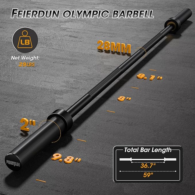 FEIERDUN Olympic Barbell EZ Curl Bar 47in/4ft/5ft/6ft/7ft for Weightlifting 2 inch 2 Spring