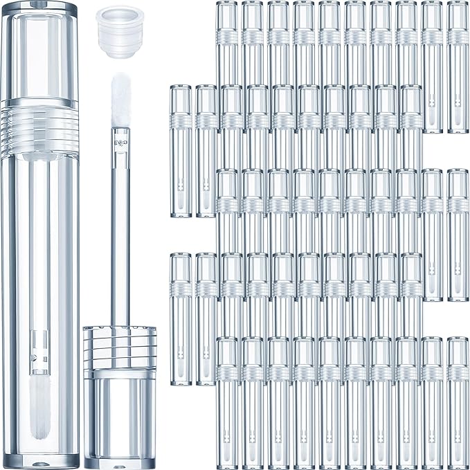Hsei 100 Pcs Clear Lip Gloss Tubes 5 ml Empty Bulk Wand Balm Containers With Lids Cosmetic Bottles With Rubber Stoppers for Eyelash Growth Liquid DIY Makeup Girls