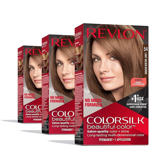 Revlon Colorsilk Beautiful Color Permanent Hair Color, (OLD VERSION) 54 Light Golden Brown (Pack of 3)