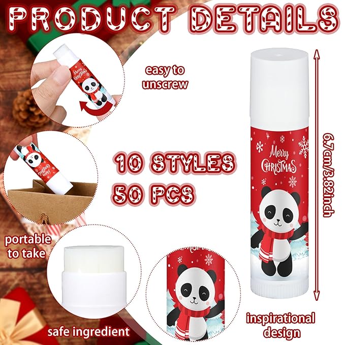 50 Pcs Cute Christmas Lip Balms Girls