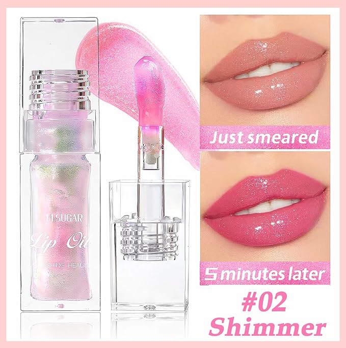 Magic Color Changing Lip Glow, Hydrating Shimmer Tinted Lip Care (Warm Change Tint, Plumping Gloss)