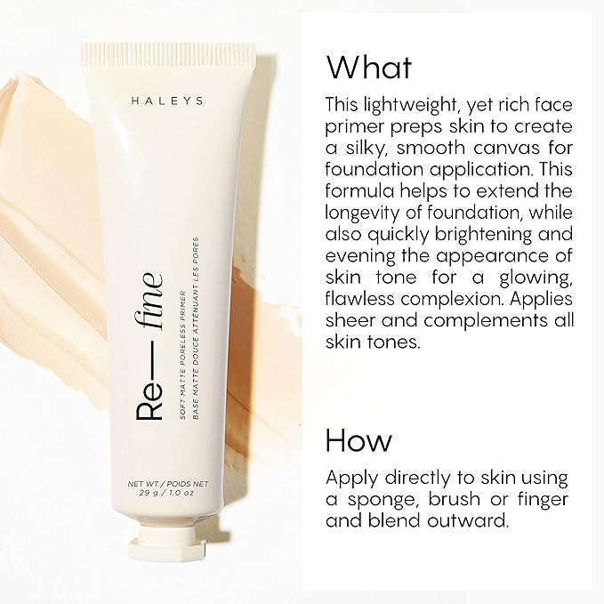 HALEYS Re-fine Soft Matte Poreless Primer (0.), Lightweight, + Fragrance-Free 25 oz