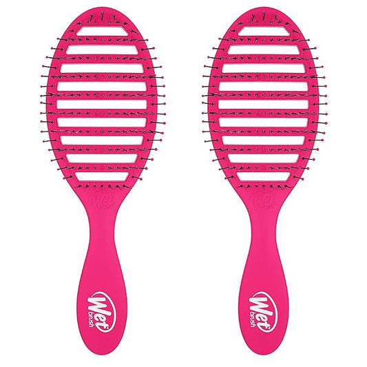Wet Brush Speed Dry Hair Brush - Pink - Vented Design and Ultra Soft HeatFlex Bristles Are Blow Dry Safe With Ergonomic Handle Manages Tangle and Uncontrollable Hair - Pain-Free (Pack of 2)