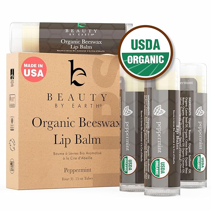 Organic Lip Balm Peppermint - 4 Pack Organic Lip Moisturizer