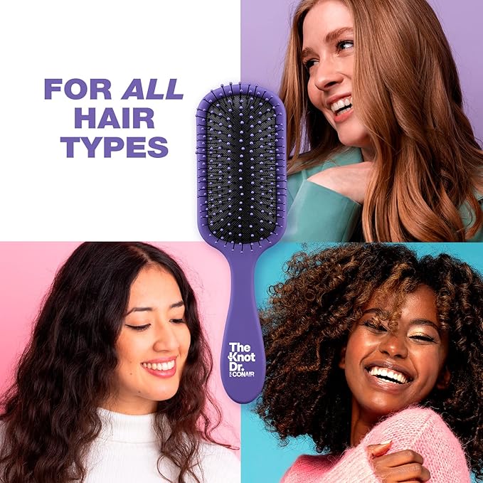 The Knot Dr. hair brush by Conair - Detangling hair brush - Removes Knots and Tangles in wet or dry hair - curly hair brush - Purple