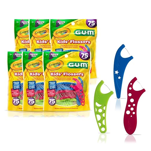 GUM Crayola Kids Flossers with Fluoride - Designed for Little Hands - Fun Grape Flavor - Easy to Use Kids Floss Picks for Children Ages 3+, 75 Count (Pack of 6)