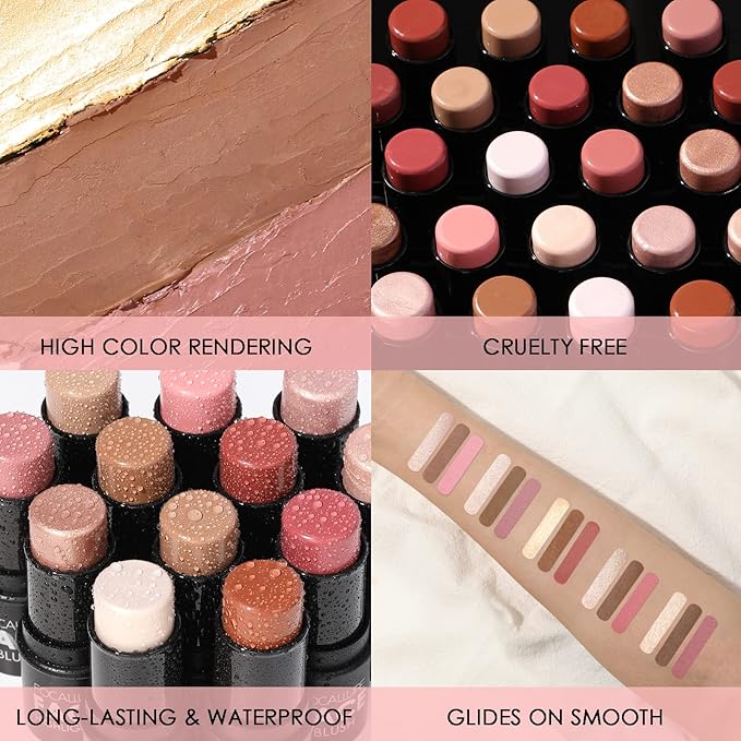 FOCALLURE 3 Pcs Cream Contour Sticks,Shades with Highlighter Finishing Makeup,MEDIUM-WARM