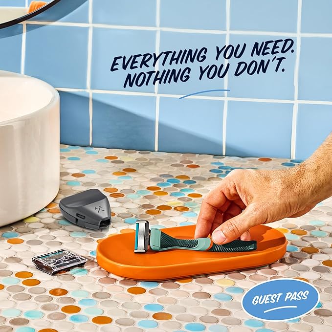 Dollar Shave Club | The Guest Pass Shave Set | 2 Extra Close Refill Cartridges, 1 Handle (Green), 1 Razor Cover