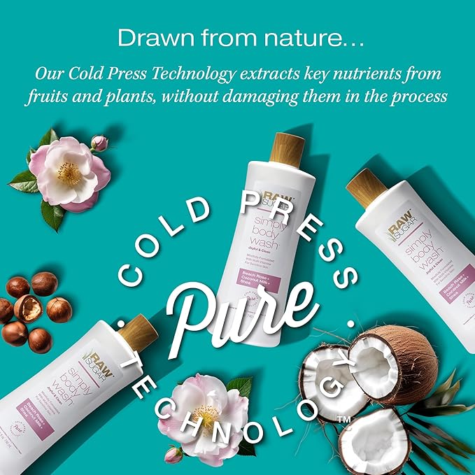 RAW SUGAR Simply Body Wash, Beach Rose + Coconut Milk + Shea (25 Fl Oz, Pack of 3) Sensitive Skin Bath Soap, Formulated without Sulfates & Parabens