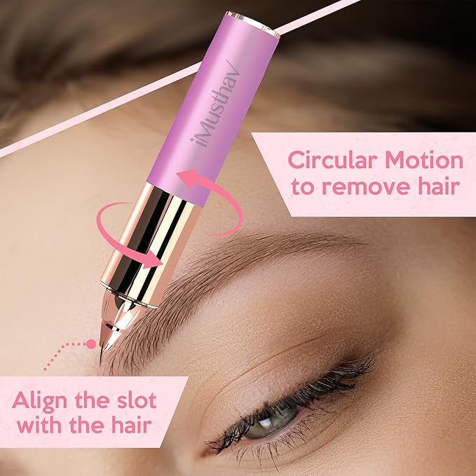 Mini Portable Painless Eyebrow Remover Trimmer for Women, Eyebrow Razor Epilator Pen,18K Gold-Plated Hypoallergenic Precision Pencil-tip. 360° LED Light for Instant and Painless Hair Remover.