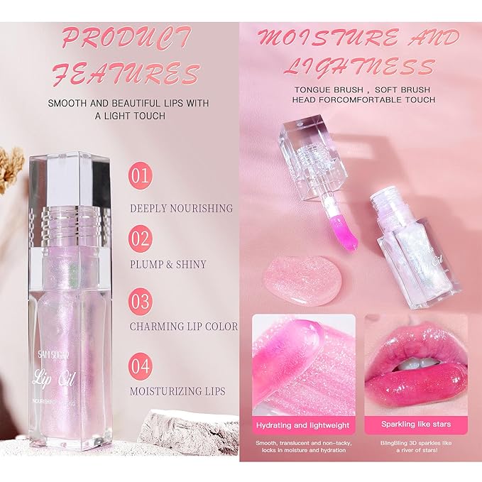 Magic Color Changing Lip Oil, Plumping Moisturizing Lip Gloss Oil, Long Lasting Nourishing Non-sticky Fresh Texture. (Pearlescent)