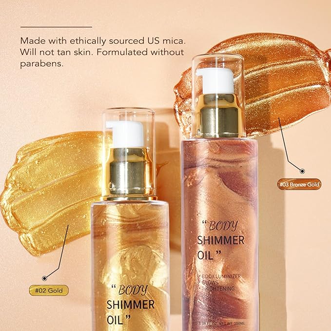Shimmer Body Oil Waterproof Body Luminizer Bronze, Face Makeup Glow