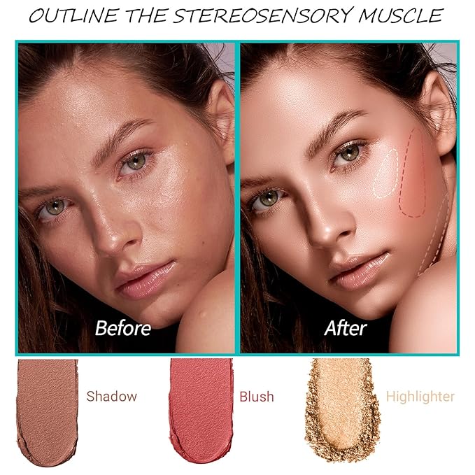 3pcs Face Contour Stick, Highlighter Stick Blush Stick Teen Girls