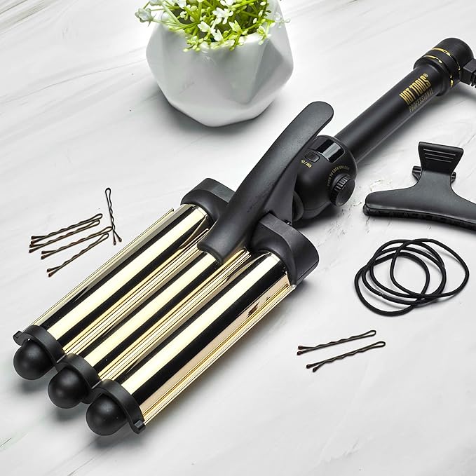 Hot Tools Pro Artist 24K Gold Digital 3 Barrel Hair Waver | Long Lasting Defined Waves (Jumbo Size)