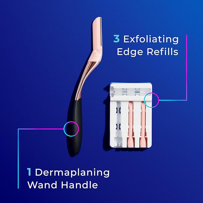 Schick Hydro Silk Dermaplaning Wand, Dermaplaning Tool for Face | Dermaplane Razor for Women Face, Eyebrow Razor, Peach Fuzz Remover, Includes 1 Weighted Metal Handle with 3 Refill Blades