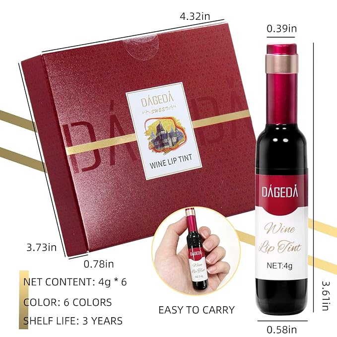 DAGEDA 6Pcs Wine Lip Tint, Lip Tint Stain Lip