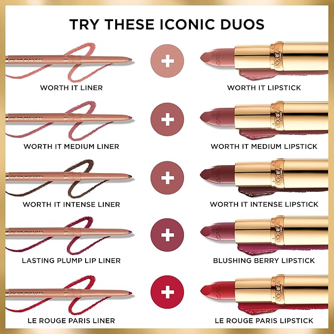 L'Oreal Paris Colour Riche Lip Liner Pencil, Creamy Pencil with Omega 3 and Vitamin E, 570 Worth It Intense, Brown Lip Liner, 0.01 Oz