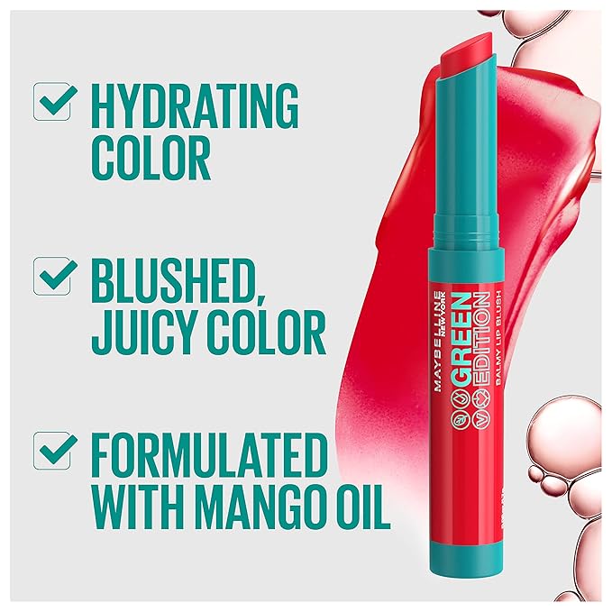 Maybelline Green Edition Balmy Lip Blush, Formulated With Mango Oil, Lightning, Cocoa Nude, 1 Count
