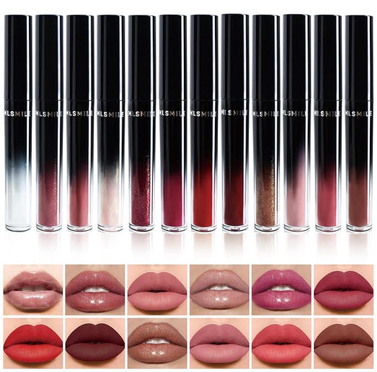 12PCS Lip Gloss Set, Shiny & Matte Lip Glow Oil, Long-Lasting Lip Glaze for Women & Girls, Non-Sticky Lip Makeup Kit with Hydrating Formula, Mother's Day Gift (5 Shiny + 7 Matte)